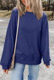 Navy Blue Plain Drop Shoulder Crewneck Pullover Sweatshirt