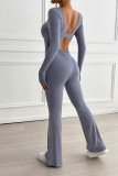 Blue U Neck SLim One Piece Jumpsuit 