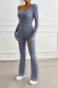 Blue U Neck SLim One Piece Jumpsuit 