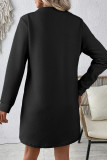 Black Solid Color Textured Long Sleeve Shift Dress