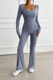 Blue U Neck SLim One Piece Jumpsuit 