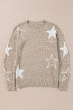 Khaki Star Pattern Drop Shoulder Sweater