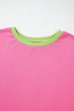 Pink Colorblock Exposed Seam Crewneck Casual Sweatshirt