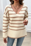 V Neck Stripes Knitting Sweater 