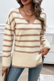 V Neck Stripes Knitting Sweater 