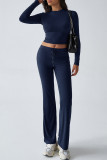 Solid Color Long Sleeves Top and Pants Two Pieces Set 