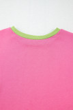 Pink Colorblock Exposed Seam Crewneck Casual Sweatshirt