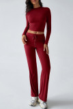 Solid Color Long Sleeves Top and Pants Two Pieces Set 