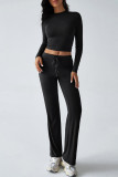 Solid Color Long Sleeves Top and Pants Two Pieces Set 