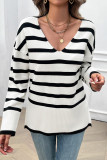 V Neck Stripes Knitting Sweater 