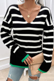 V Neck Stripes Knitting Sweater 