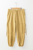 Beige Drawstring Adjusted Band High Waist Plus Size Pants