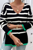 V Neck Stripes Knitting Sweater 