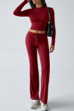 Solid Color Long Sleeves Top and Pants Two Pieces Set 