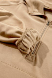 Parchment Fleece Lined Half Zipper Kangaroo Pockets Loose Hoodie