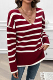 V Neck Stripes Knitting Sweater 