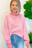 Pink Stripe Loose Drop Shoulder Long Sleeve Top