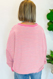 Pink Stripe Loose Drop Shoulder Long Sleeve Top