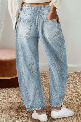 Light Blue Washed Straight Jeans 