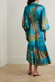 Green Paisley Splicing Lantern Sleeves Dress 