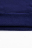 Navy Blue Solid Fleece Lined Drop Shoulder High Low Sweatshirt