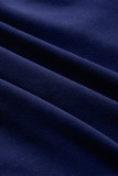 Navy Blue Solid Fleece Lined Drop Shoulder High Low Sweatshirt