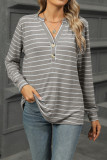 V Neck Stripes Long Sleeves Top 
