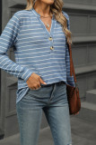 V Neck Stripes Long Sleeves Top 