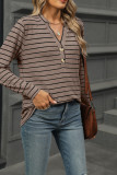 V Neck Stripes Long Sleeves Top 
