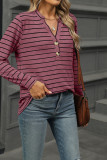 V Neck Stripes Long Sleeves Top 