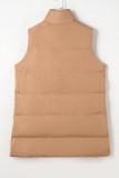 Coffee Windproof Longline Full Zipper Puffer Vest with Pockets