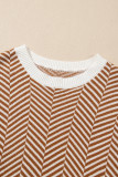 Coffee Contrast Edge Crew Neck Drop Shoulder Sweater