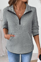 Grey Half Zipper Textured Sweatshirt 