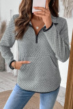 Grey Half Zipper Textured Sweatshirt 