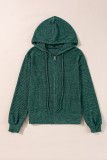 Evergreen Ribbed Zip Up Front Drawstring Hoodie