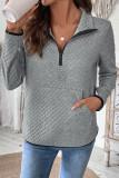 Grey Half Zipper Textured Sweatshirt 