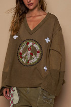 Peace Flower Embroidery Sweatshirt 