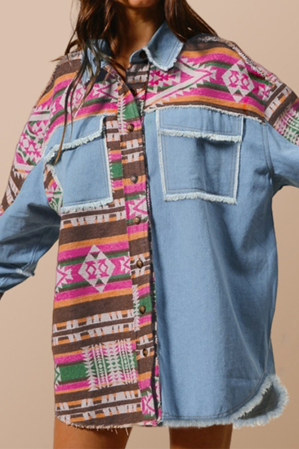 Denim Tassel Aztec Splicing Jacket 