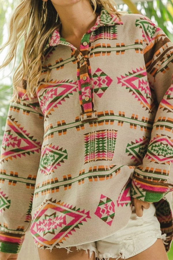 Aztec Turndown Collar Sweatshirt 
