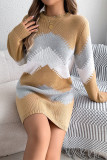 Colorblock Knitting Sweater Dress 