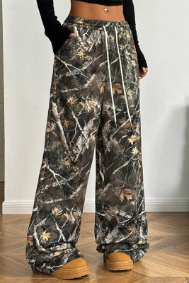 Camo Lapel Print High Waist Wide Leg Pants 