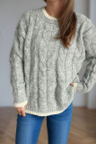 Crew Neck Cable Knitting Sweater 