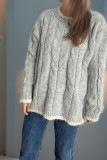 Crew Neck Cable Knitting Sweater 