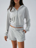 Grey Zipper Hoodie and Short Set 