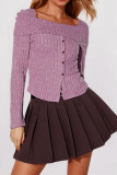 Ribbed Knitting Square Neck Top 