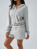Grey Zipper Hoodie and Short Set 