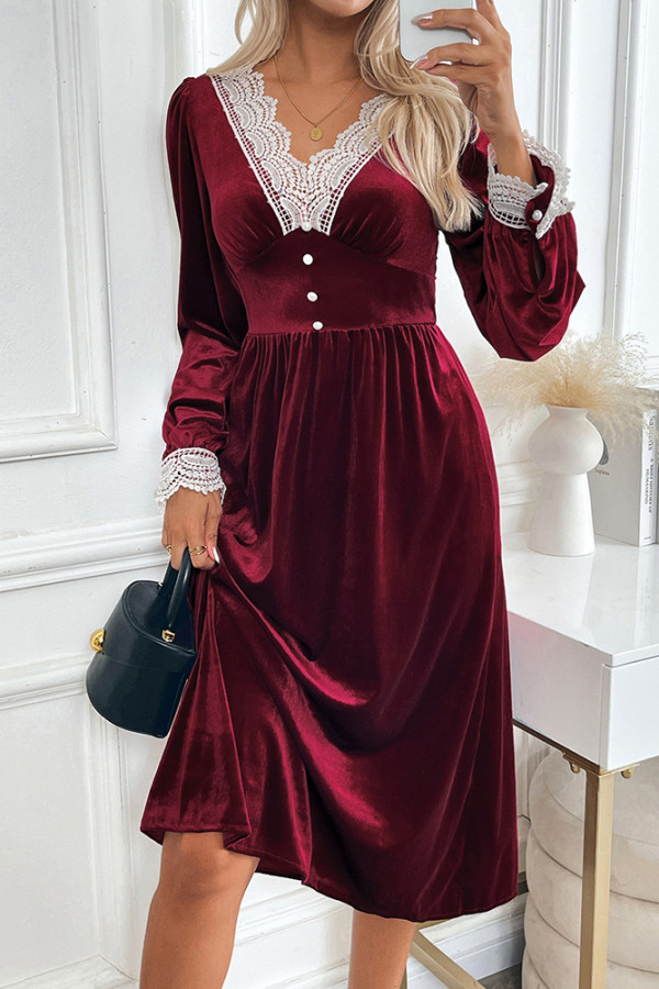 Velvet Lace Splicing Dress 