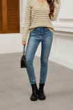 V Neck Stripes Long Sleeves Top 
