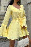 Solid Color Flare Sleeves One Piece Romper 
