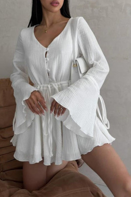 Solid Color Flare Sleeves One Piece Romper 